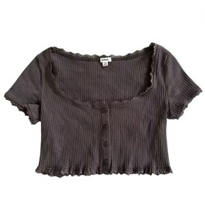 Dark Gray Ribbed Women's Top